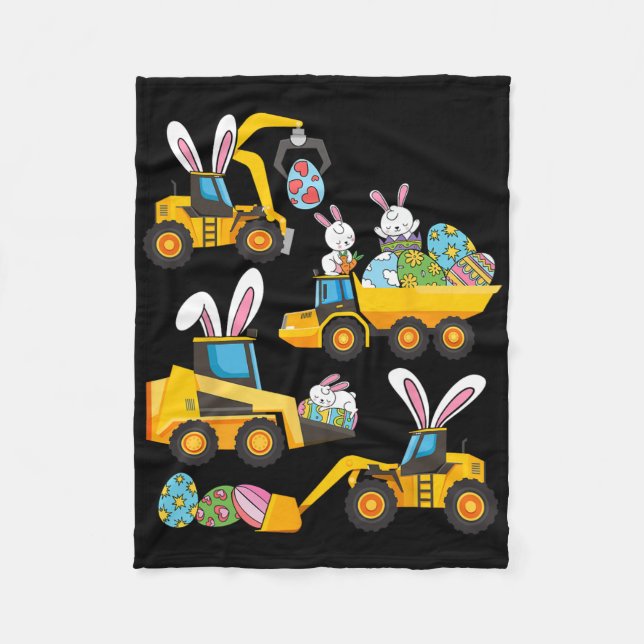 Bunny Eggs Construction Exavator Ostertagen Boys Fleecedecke (Vorderseite)