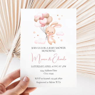 Bunny et ballons Girl Baby shower Invitation
