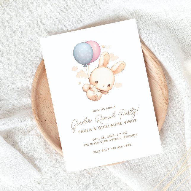 Bunny Et Balloon Invitation De La Partie De Révéla (Créateur téléchargé)