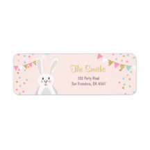 Bunny Étiquettes de adresse Printemps rose or Pâqu