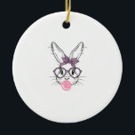 Bunny Face Leopard Glasses Bubble Gum Easter Day G Keramik Ornament<br><div class="desc">Bunny Face Leopard Glasses Bubble Gum Easter Day Girls Kids T-Shirt</div>