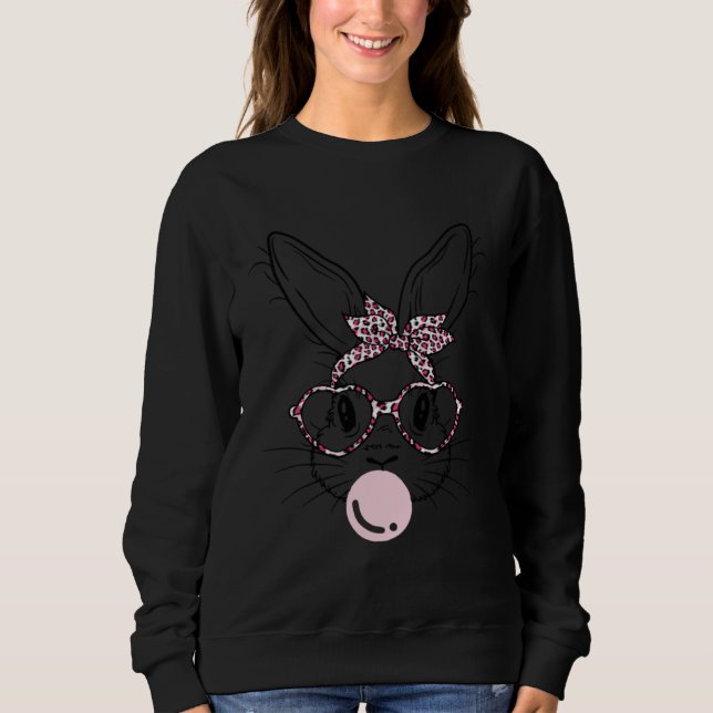Bunny Face Leopard Glasses Bubble Gum Easter Day Sweatshirt (Vorderseite)
