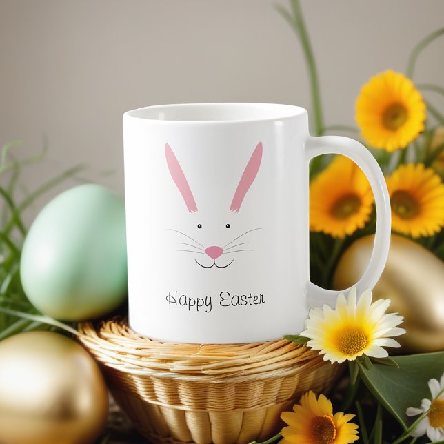 Bunny Face Vacances Café de Pâques Mug (Get this Easter mug for your holiday. The words "Happy Easter" are customizable.)