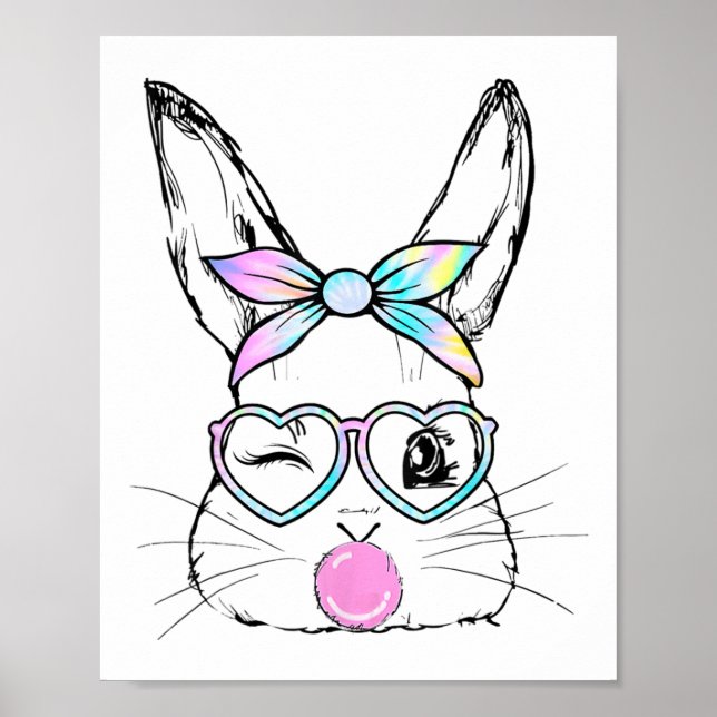 Bunny Face Wink Eyes Bandana Herz Gles Bubblegum Poster (Vorne)