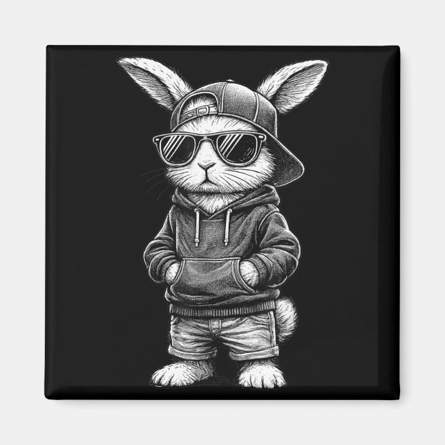 Bunny Face With Sungles Funny Easter Day For Boys  Magnet (Vorne)