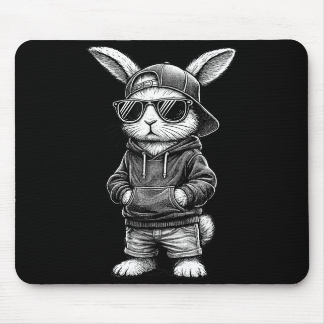 Bunny Face With Sungles Funny Easter Day For Boys  Mousepad (Vorne)