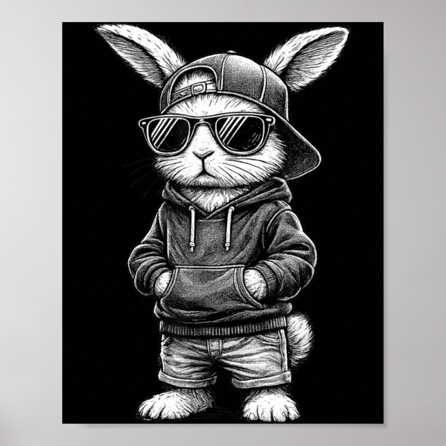 Bunny Face With Sungles Funny Easter Day For Boys  Poster (Vorne)