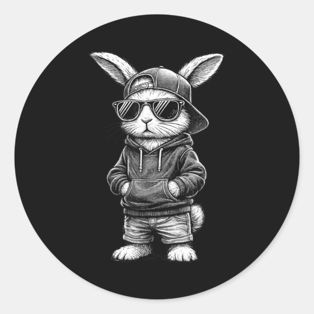 Bunny Face With Sungles Funny Easter Day For Boys  Runder Aufkleber (Vorderseite)