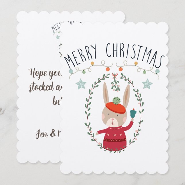 Bunny Family Christmas Scandinavier Einladung (Vorne/Hinten)