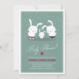 Bunny Family Paares Kinderdusche Einladung Aquamar