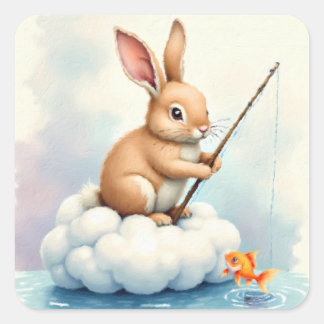 Bunny Fishing from a Cloud Quadratischer Aufkleber