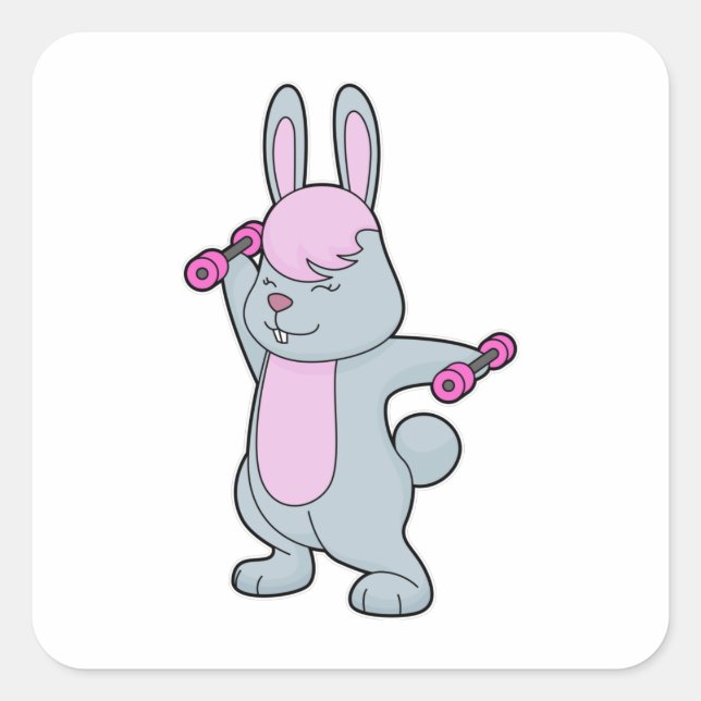 Bunny Fitness Dumbell Quadratischer Aufkleber (Vorderseite)