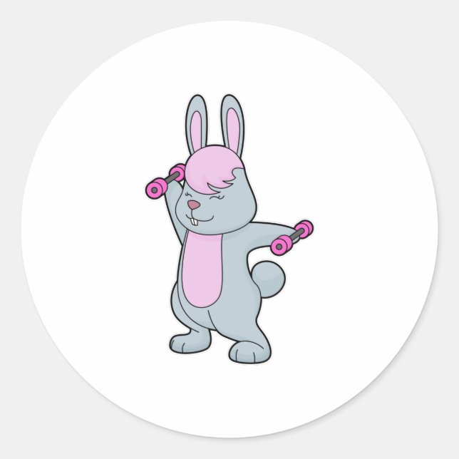 Bunny Fitness Dumbell Runder Aufkleber (Vorderseite)