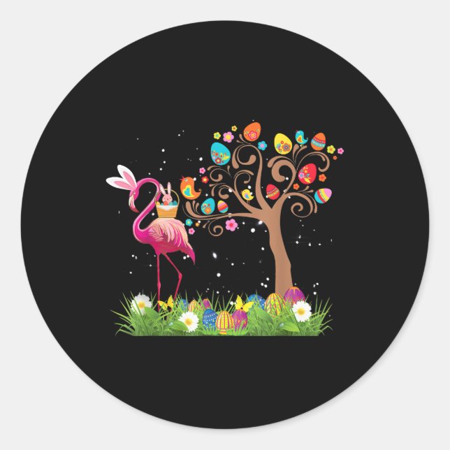Bunny Flamingo Oster 2021 | Niedliche Flamingo Lie Runder Aufkleber (Vorderseite)