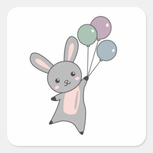 Bunny Fliegen Balloons über Niedlicher Tiere für K Quadratischer Aufkleber