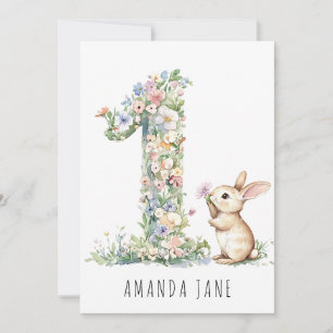 Bunny Floral 1. Geburtstag Einladung