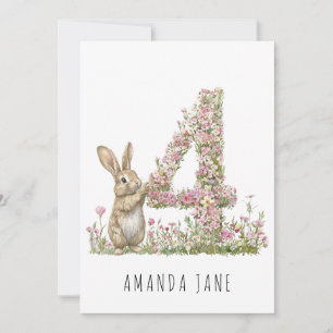 Bunny Floral 4. Geburtstag Einladung
