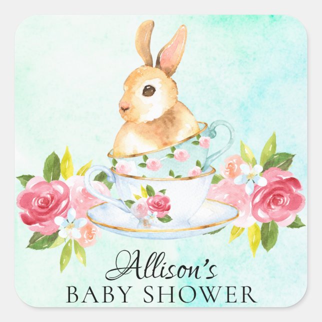 Bunny Floral Baby Tee Party Umschlag Aufkleber (Vorderseite)