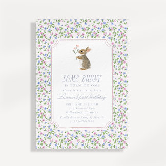 Bunny Floral Cottagecore First Birthday Invitation Ankündigung