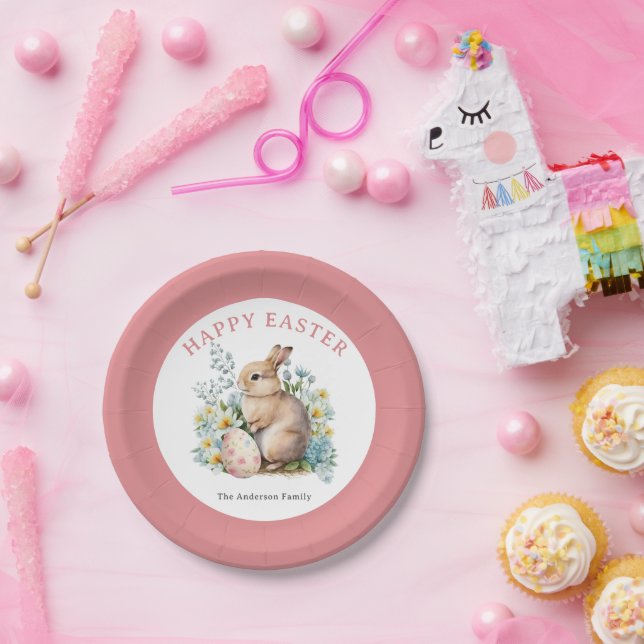 Bunny & Floral Egg Pappteller (Party)