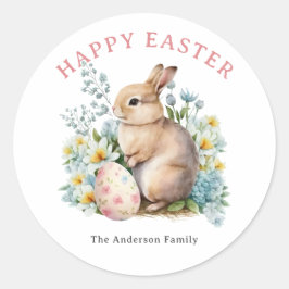Bunny & Floral Egg Runder Aufkleber