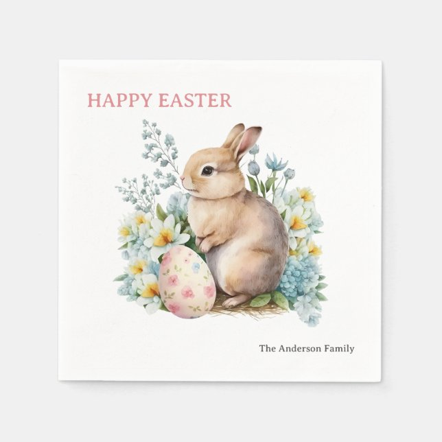 Bunny & Floral Egg Serviette (Vorderseite)