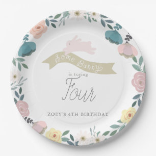 Bunny Floral Garden Girl Birthday White Pappteller