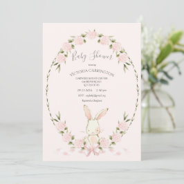 Bunny Floral Hydrangeas Pink Girl Baby Shower Einladung