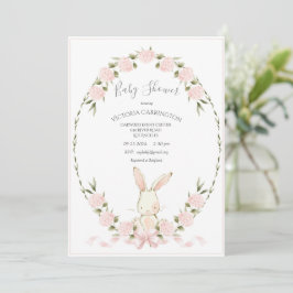 Bunny Floral Hydrangeas Pink Girl Baby Shower Einladung