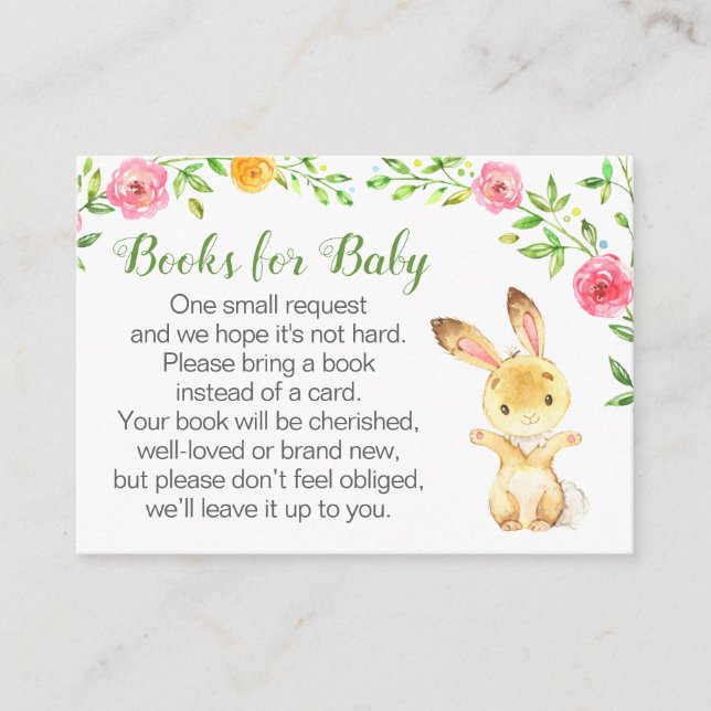 Bunny Floral Neutral Books for Baby Book Request Begleitkarte (Vorderseite)