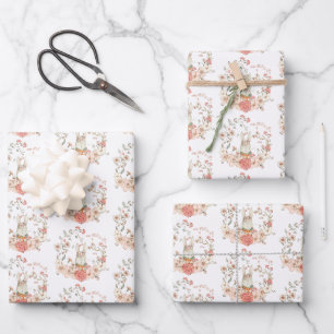 Bunny Foliage Florals Pattern Baby Girl Geschenkpapier Set