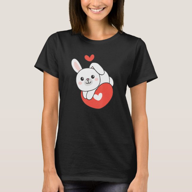 Bunny For Valentine s Day Cute Animals With Hearts T-Shirt (Vorderseite)