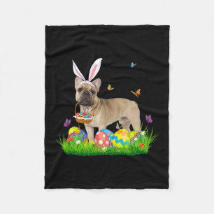 Bunny French Bulldog mit Eierkörbchen Osterhuntin Fleecedecke