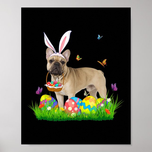 Bunny French Bulldog mit Eierkörbchen Osterhuntin Poster (Vorne)
