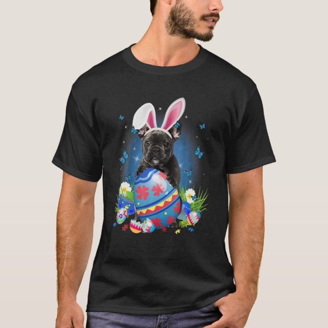 Bunny French Bulldog mit Eierkörbchen Ostern Blume T-Shirt (Vorderseite)