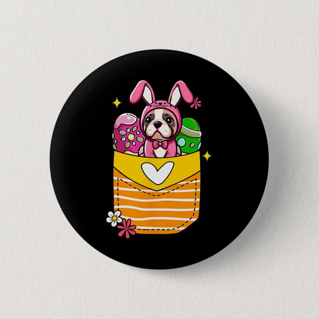 Bunny French Bulldog Osterschokolade Eier Innen Button (Vorderseite)