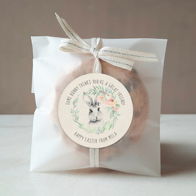 Bunny Friend Kids Osterfest Gastgeschenk Runder Aufkleber (Von Creator hochgeladen)