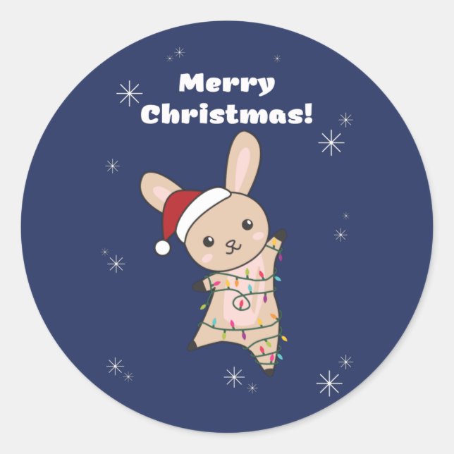 Bunny FroChristmas Winter Tiere Rabbits Klasse Runder Aufkleber (Vorderseite)
