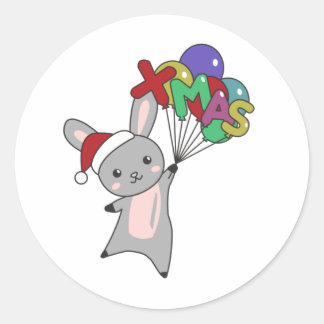 Bunny Frohe Weihnachten Winter Tiere Rabbit Runder Aufkleber
