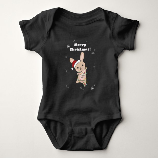 Bunny Frohe Weihnachten Winter Tiere Rabbits Baby Strampler (Vorderseite)