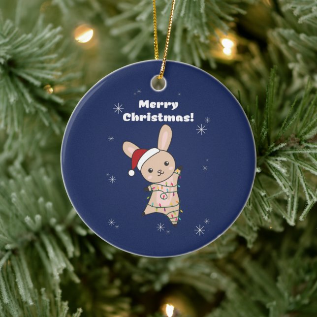 Bunny frohe Weihnachten Winter Tiere Rabbits Ceram Keramik Ornament (Baum)