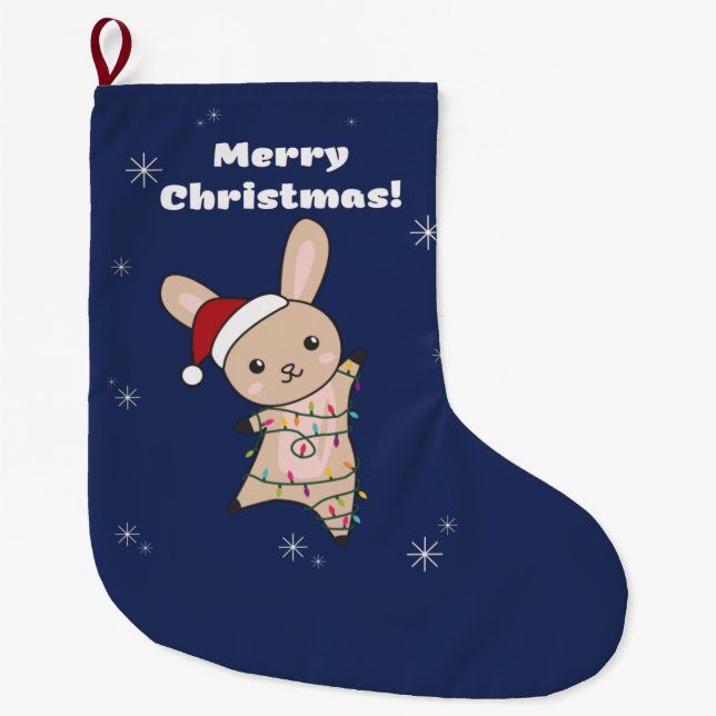 Bunny frohe Weihnachten Winter Tiere Rabbits große Großer Weihnachtsstrumpf (Vorderseite)