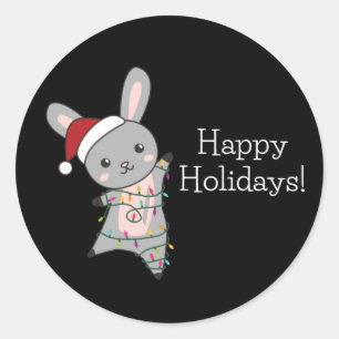 Bunny frohe Weihnachten Winter Tiere Rabbits Runder Aufkleber