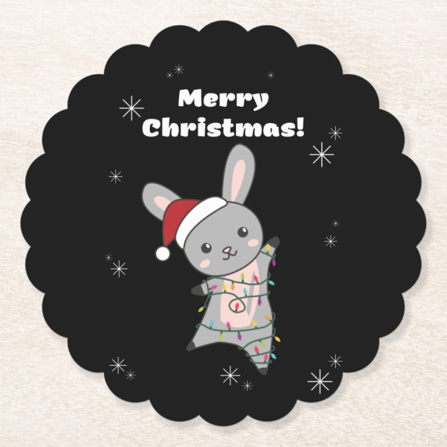 Bunny frohe Weihnachten Winter Tiere Rabbits Untersetzer (Vorderseite)