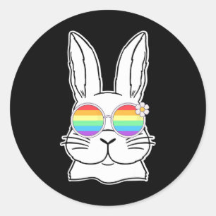 Bunny Gay Pride Lgbtq Bunny Rainbow Sungles Happy Runder Aufkleber