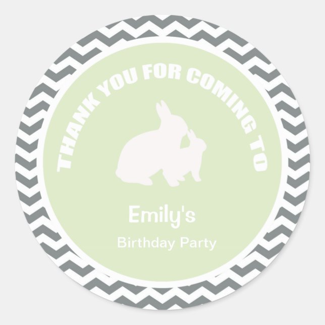 Bunny Geburtstag Party danke Grün Aufkleber (Vorderseite)