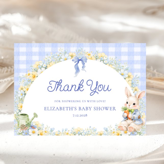 Bunny Gingham Blue Baby Shower Thank You  Card Karte (Von Creator hochgeladen)