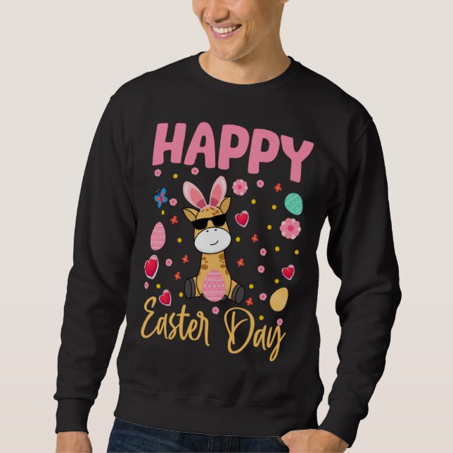 Bunny Giraffe Colorful Eggs Hunting Happy Easter D Sweatshirt (Vorderseite)