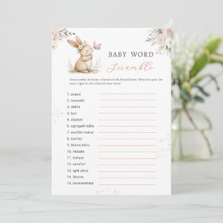 Bunny Girl Baby Shower  Word Scramble Game Card Einladung