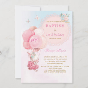 Bunny Girl First Birthday und Taufen Einladung